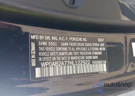 2017 Porsche Panamera 4S from USA, damaged, VIN WP0AB2A77HL122922